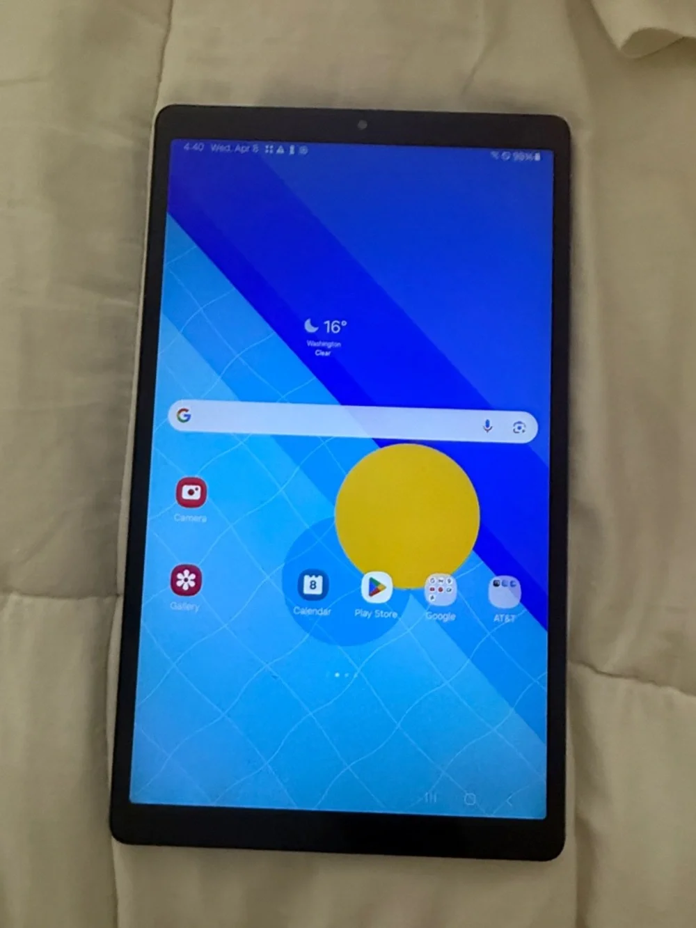 Samsung Tablet in Black with Blue Home Screen